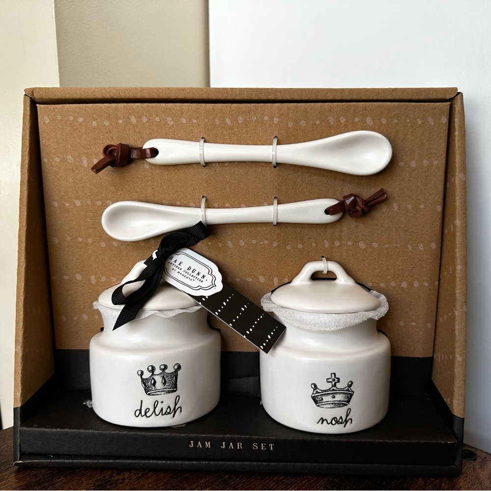 🇺🇸 Rae Dunn CROWN jam jar set + Spoons